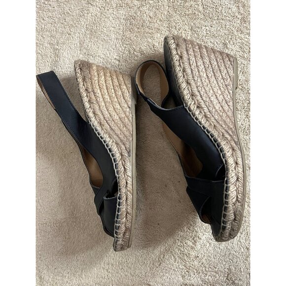 Andre Assous Women's Black Leather Espadrille Wedge Sandals Size 7. Made In Spai - Picture 3 of 11